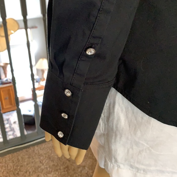 EXPRESS DESIGN STUDIOS BLACK RHINESTONE BUTTON UP - Picture 6 of 7